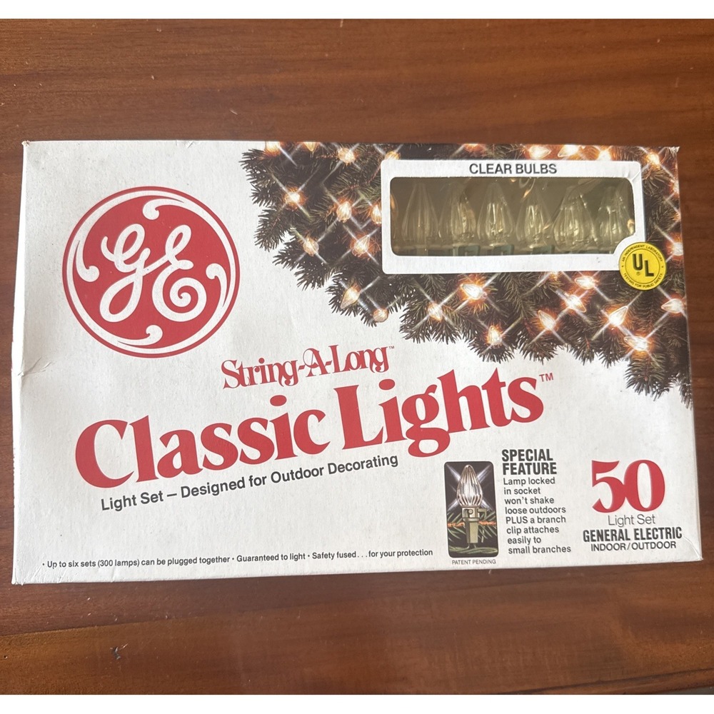 NOS Vintage 90's GE String-A-Long 50 Clear Christmas Lights Indoor‎ Outdoor F/W